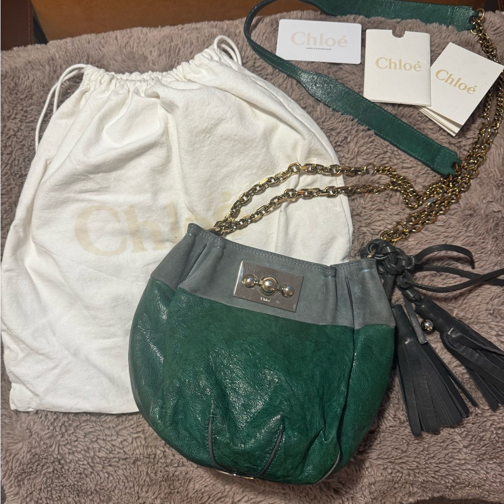 Chloe Green Bucket Crossbody Green Gold Bag w/ dust bag and authentication card